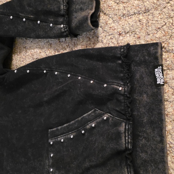 Broken Promises Adorned Washed Black Zip Up Hoodie Size Large - Picture 5 of 12